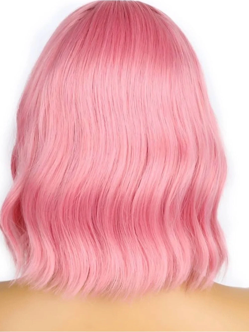 Lancaini Pastel Bob Wigs with Bangs for Women Loose Wavy Wig Pastel Wavy Pink